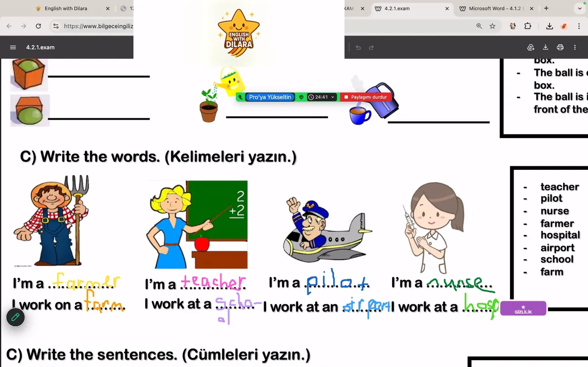 Meslekler ünitesi — ekrana birlikte yazıyoruz